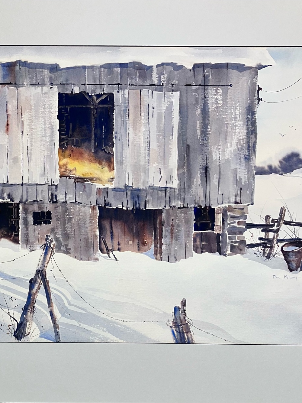 Listed PHIL METZGER (1931-?) / SNOWBOUND BARN With Hayloft / 28x36 Inch Mat
